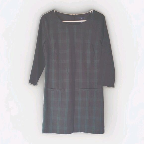 Gap Black Green Plaid Tartan Shift Dress 2 Holiday - Picture 1 of 4